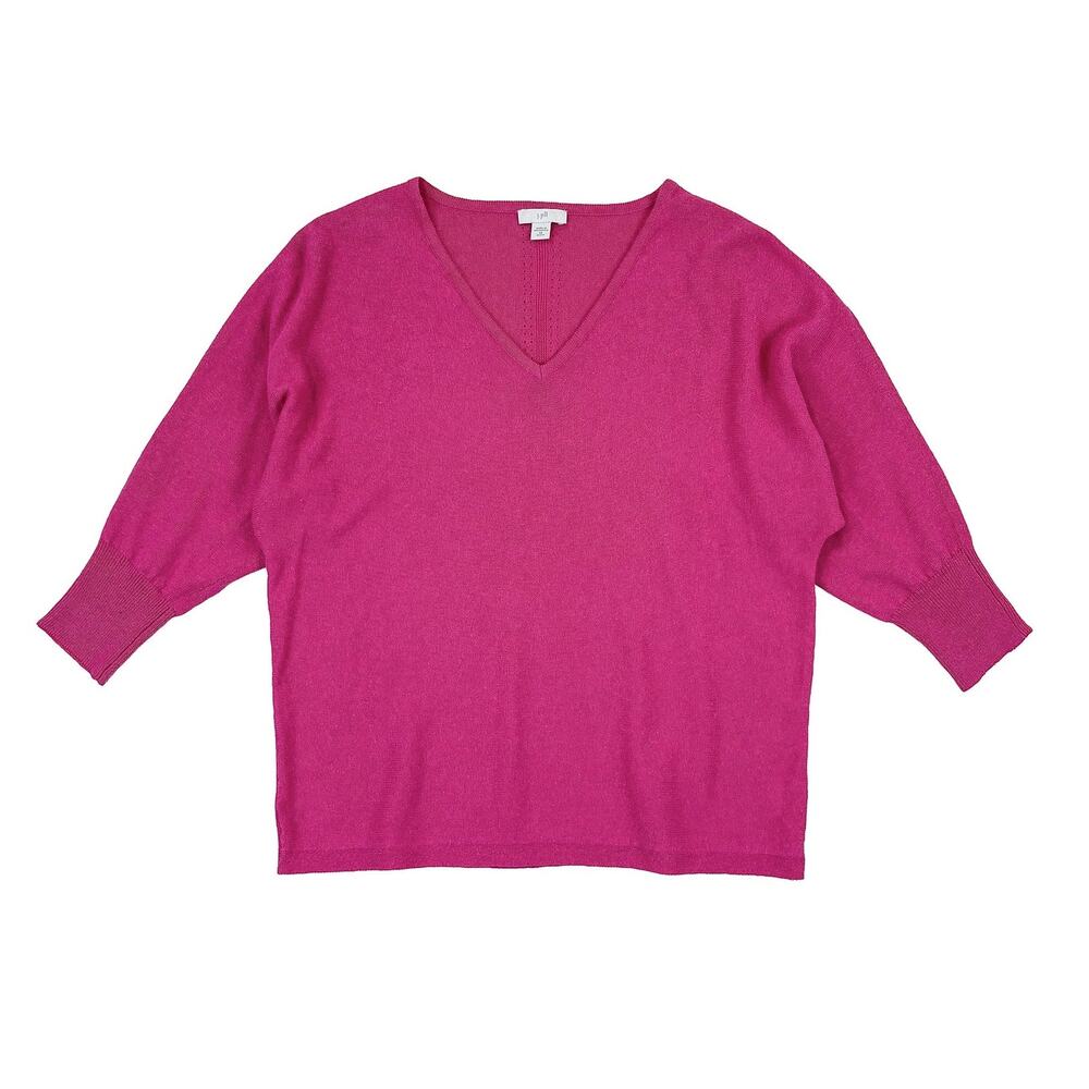 J Jill Linen Blend Sweater Women XS Petite Pink Dolman Pointelle Lightweight